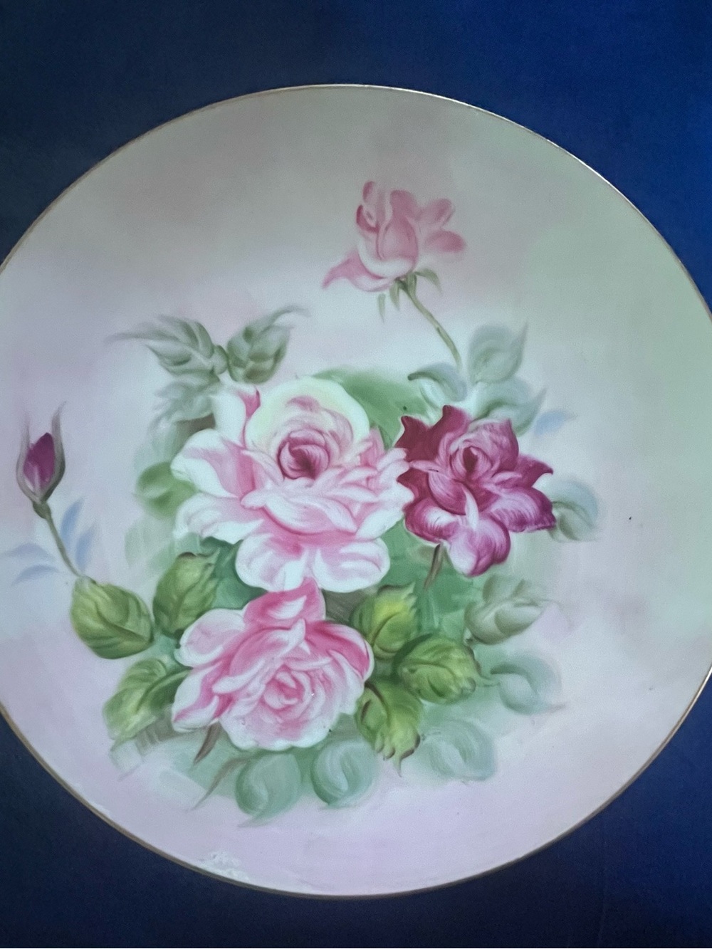 Vintage Lefton Hand-Painted Floral Decorative Plate with Pink Roses